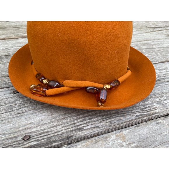 Vintage 1960s Wool Felt Bucket Hat Beaded Band Mr Johns Classic - Picture 5 of 14